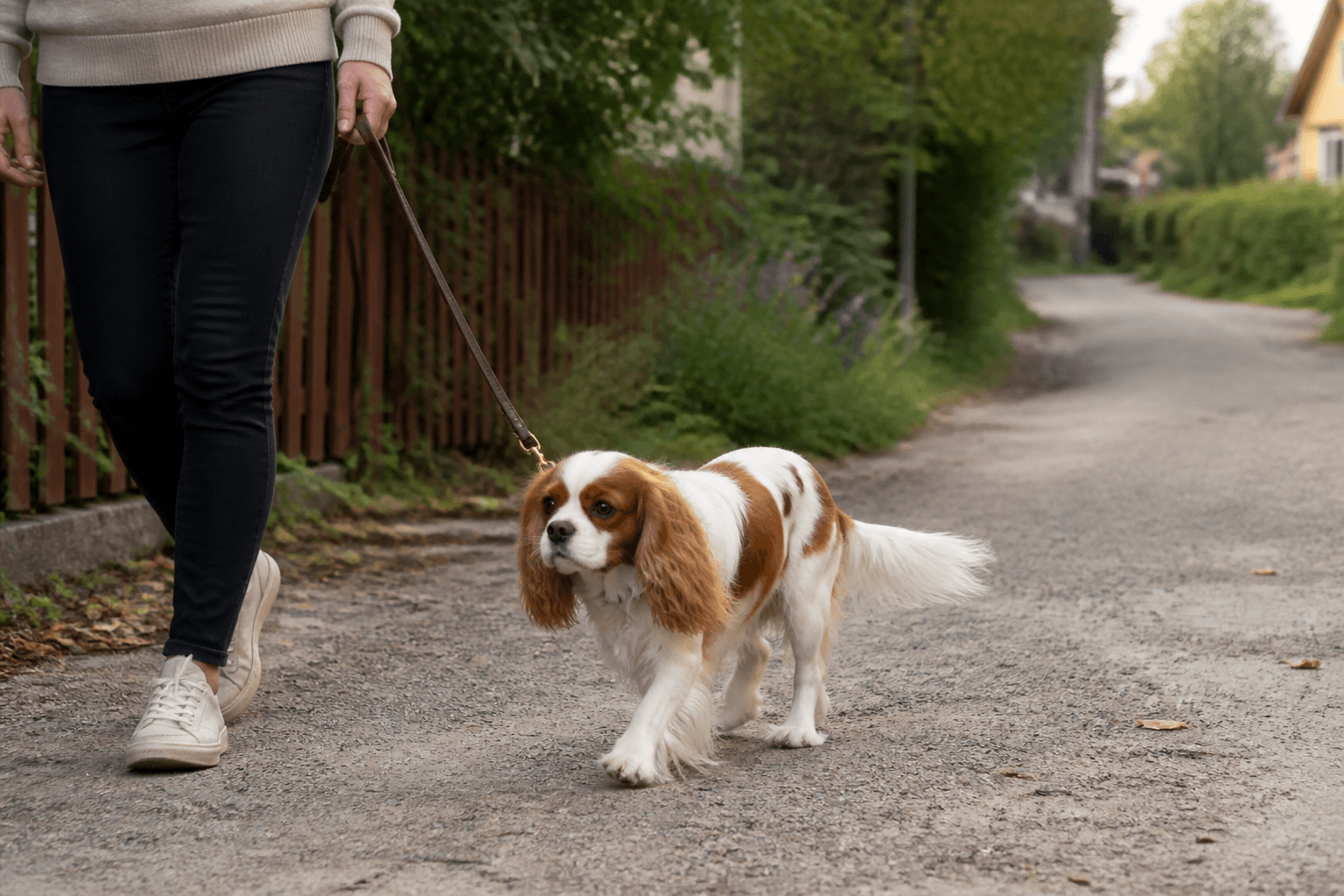 Cavalier king charles spaniel i en miljö som anknyter till rasens funktion
