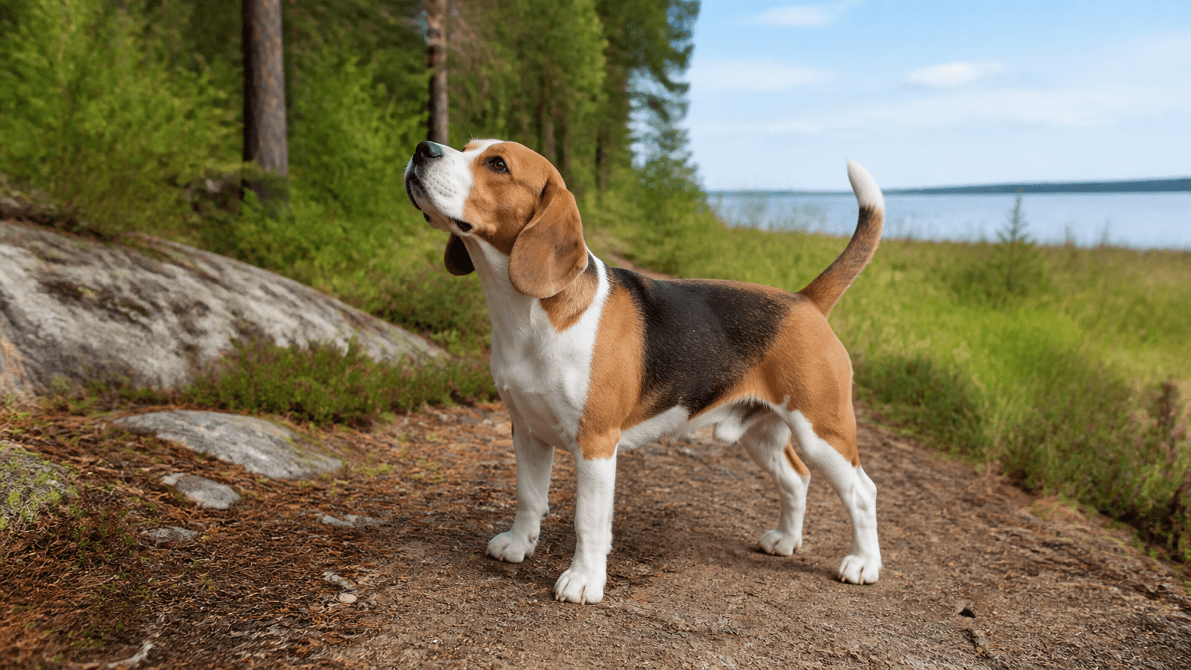Beagle i en miljö som anknyter till rasens ursprungliga arbete