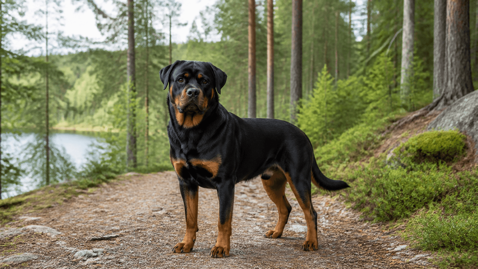 Rottweiler i en miljö som anknyter till rasens ursprungliga arbete