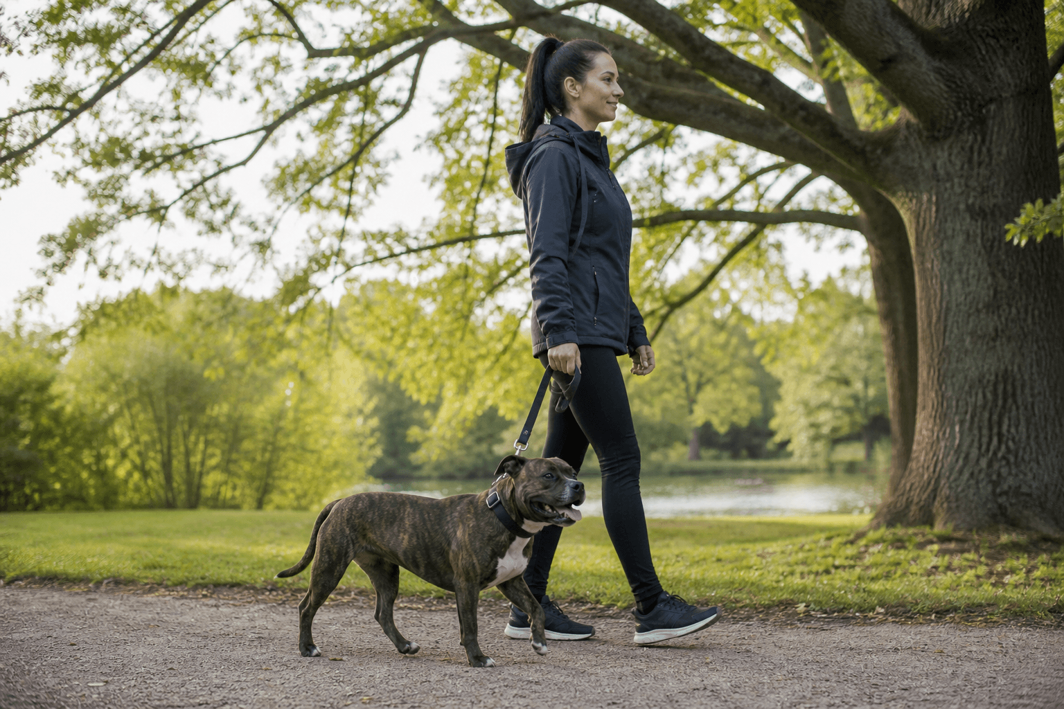 Staffordshire bullterrier i en miljö som anknyter till rasens ursprungliga arbete